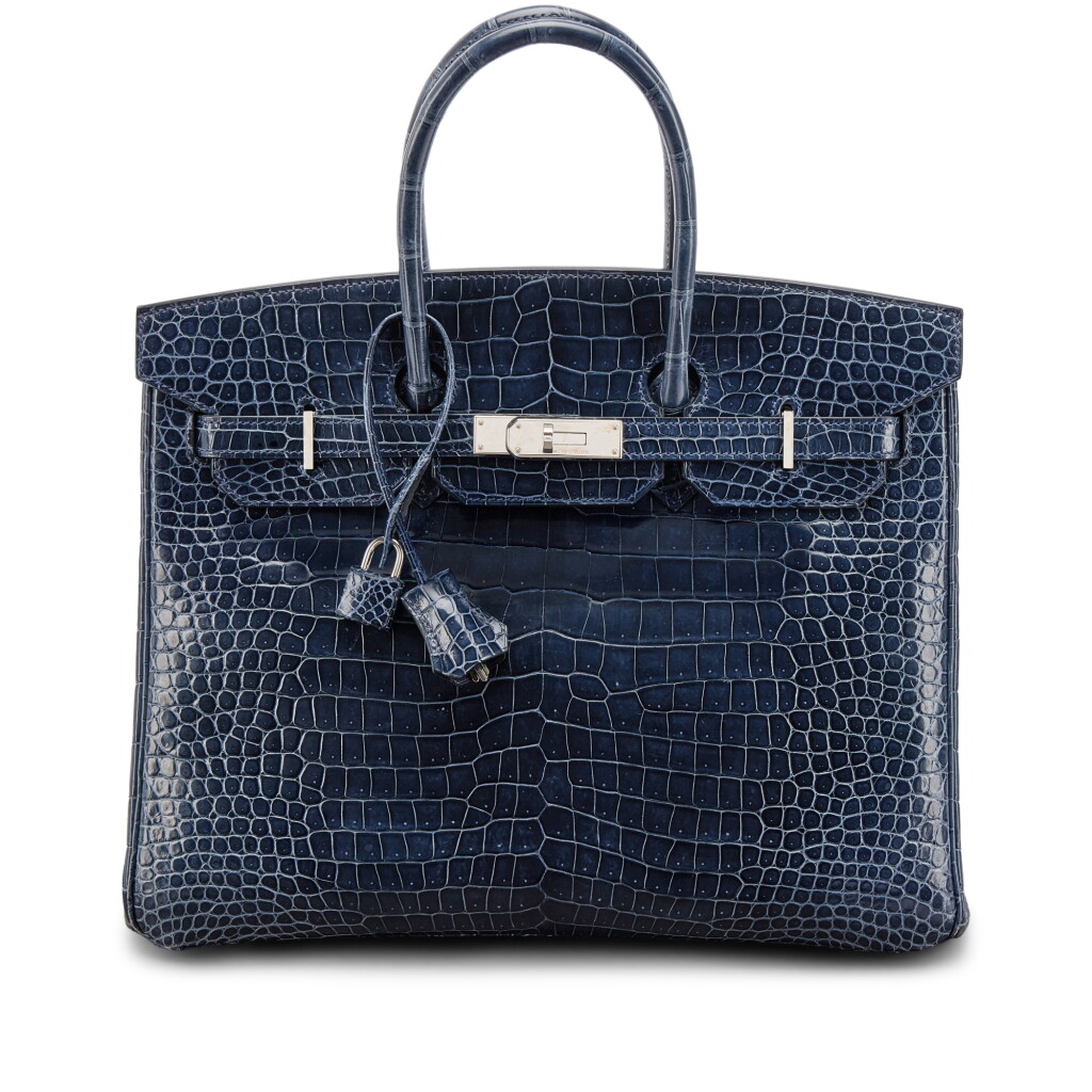 View full screen - View 1 of Lot 558. Bleu Abysse Shiny Porosus Crocodile Birkin 35 Palladium Hardware, 2010.