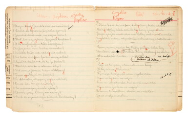 View full screen - View 1 of Lot 69. Béla Bartók. Slovak folksong-text transcriptions apparently by Klára Gombossy, CORRECTED AND ANNOTATED BY BARTÓK, 1915-1916, UNPUBLISHED IN THIS FORM.