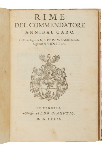 View full screen - View 1 of Lot 247. Caro, Rime, Venice, Aldus, 1572, modern half vellum.