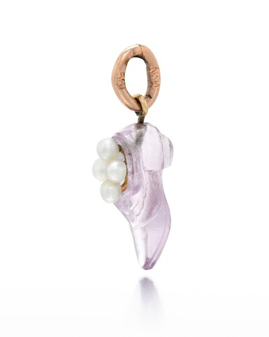View full screen - View 1 of Lot 44. A GOLD-MOUNTED PEARL-SET AMETHYST PENDANT, ANDREI ADLER, ST PETERSBURG, CIRCA 1900.