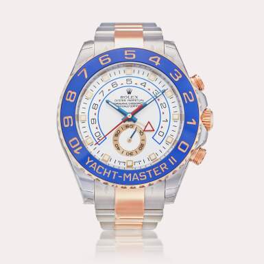 View full screen - View 1 of Lot 369. Reference 116681 Yacht-Master II | A stainless steel and pink gold automatic regatta chronograph wristwatch with bracelet, Circa 2011.