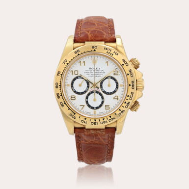 View full screen - View 1 of Lot 377. Daytona 'Zenith', reference 16518 Montre bracelet chronographe en or jaune | Yellow gold chronograph wristwatch Vers 1995 | Circa 1995.