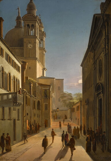 View full screen - View 1 of Lot 75. Venice, the Rio Terrà Catecumeni, with Santa Maria della Salute in the Distance.