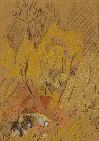 View full screen - View 1 of Lot 508. Paysage d'automne au rocher noir et blanc.