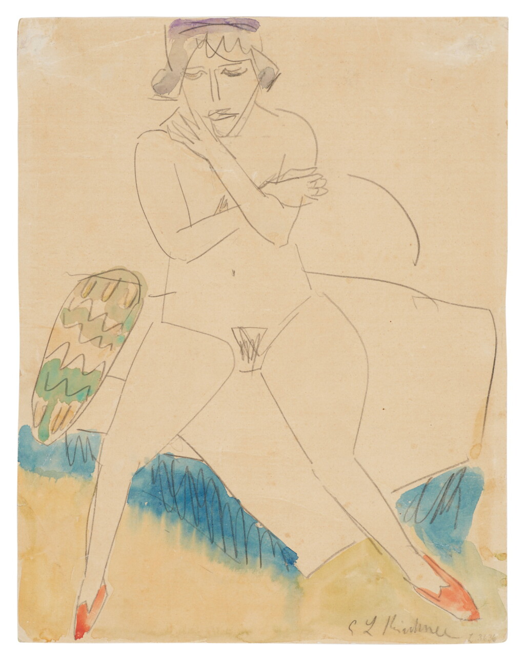 View full screen - View 1 of Lot 42. Auf einem Sessel sitzender Akt (Seated nude on an armchair).