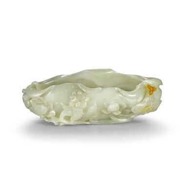View full screen - View 1 of Lot 66. A CELADON JADE 'LOTUS LEAF' WASHER, LATE QING DYNASTY | 晚清 青玉蓮塘紋洗.