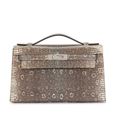 View full screen - View 1 of Lot 86. Ombré Shiny Salvator Lizard Kelly Pochette Palladium Hardware, 2019.