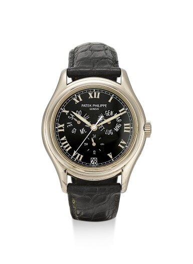 View full screen - View 1 of Lot 28. PATEK PHILIPPE | REFERENCE 5035, A WHITE GOLD ANNUAL CALENDAR WRISTWATCH WITH 24 HOURS INDICATION, CIRCA 2000.