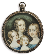AMERICAN SCHOOL, 19TH CENTURY | MINIATURE PORTRAIT OF FOUR GIRLS WITH CURLED HAIR