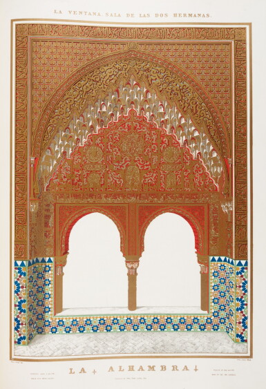 View full screen - View 1 of Lot 153. Jones and Goury. Plans, elevations, sections, and details of the Alhambra. 1842-1845, 2 volumes, folio, half cloth.