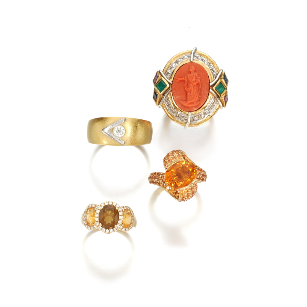 View full screen - View 1 of Lot 908. Collection of gem set and diamond rings.