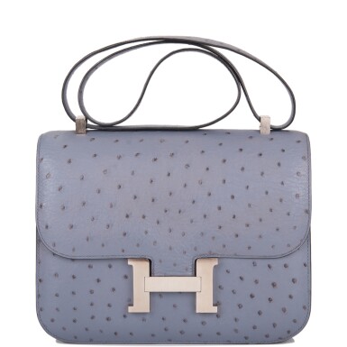 View full screen - View 1 of Lot 94. Hermès Graphite Constance 25cm of Ostrich with Brushed Palladium Hardware.