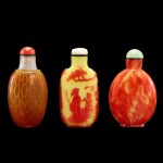 Three glass snuff bottles, Qing dynasty, 18th - 19th century | 清十八至十九世紀 各式料胎鼻煙壺一組三件