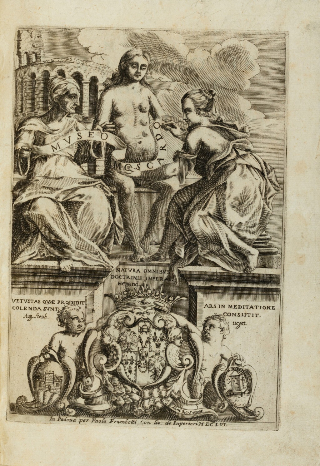 View full screen - View 1 of Lot 70. Note overo... Padoue, 1656. In-folio. Vélin souple de l'ép. Édition originale abondamment illustrée..
