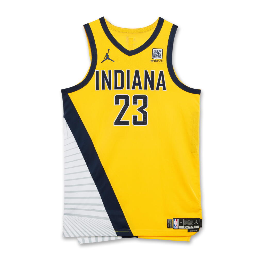 View full screen - View 1 of Lot 96. Aaron Nesmith Indiana Pacers 2024-2025 Kia NBA Tip-Off Game Worn Statement Edition Jersey.