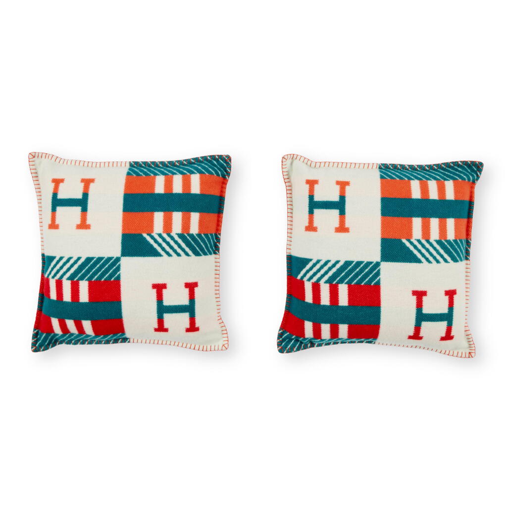 View full screen - View 1 of Lot 168. Turquoise and Émeraude Cashmere and Merino Wool Avalon Jump'H Pillows.