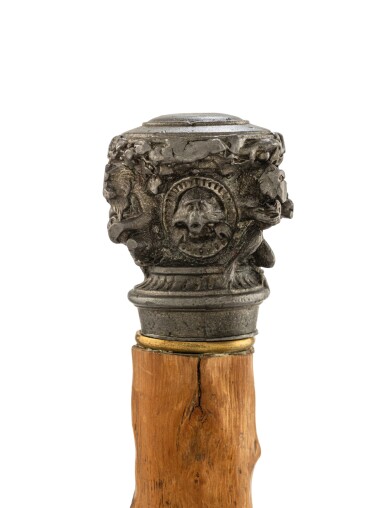 View full screen - View 1 of Lot 51. Cane with pewter knob "aux singes" probably by François-Désiré Froment-Meurice, Paris, circa 1845 | Canne à pommeau en étain "aux singes" probablement par François-Désiré Froment-Meurice, Paris, vers 1845.