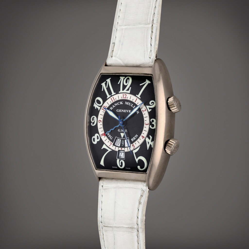 View full screen - View 1 of Lot 164. Reference 7850 Big Ben Cintree Curvex Alarm | A white gold automatic dual time wristwatch with date and alarm, Circa 2000.