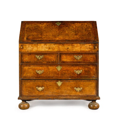 View full screen - View 1 of Lot 78. A George I burr walnut and yew-wood-banded bureau, circa 1725.
