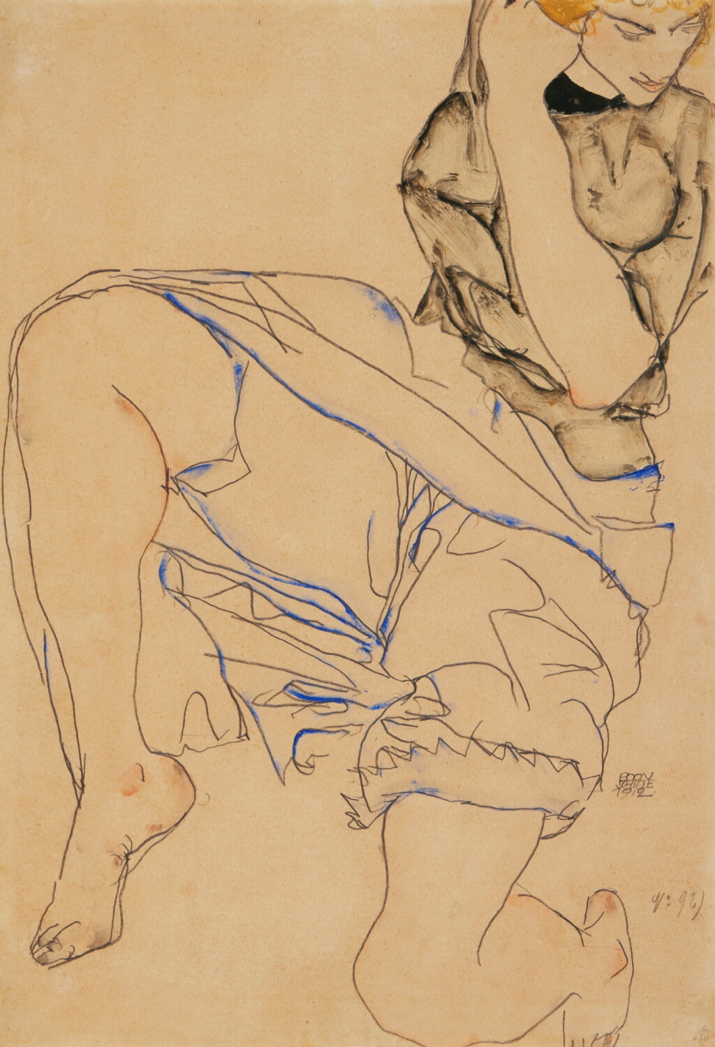 View full screen - View 1 of Lot 107. Frau mit blondem Haar und blauem Gewand (Woman with Blond Hair and Blue Garment) - recto Sitzende Frau mit geneigtem Kopf (Seated Woman with Bent Head) - verso.