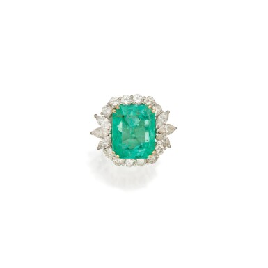 View full screen - View 1 of Lot 361. Emerald and Diamond Ring.