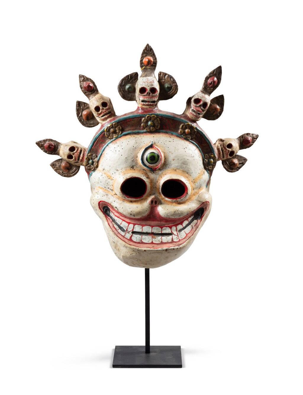 View full screen - View 1 of Lot 106. A paper mache and polychrome Citipati skull mask Tibet, 17th-19th | 西藏 彩繪紙本屍陀林主面具.