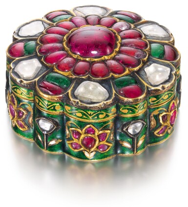 View full screen - View 1 of Lot 265. A GEM-SET AND ENAMELLED BOX, NORTH INDIA, CIRCA 1900.