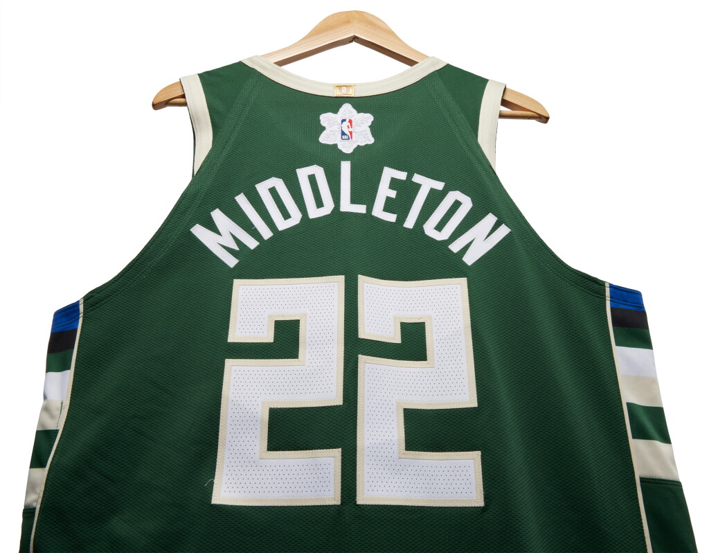 View full screen - View 1 of Lot 51. Khris Middleton 'Christmas Day' Milwaukee Bucks 2023-2024 Game Worn Icon Edition Jersey.