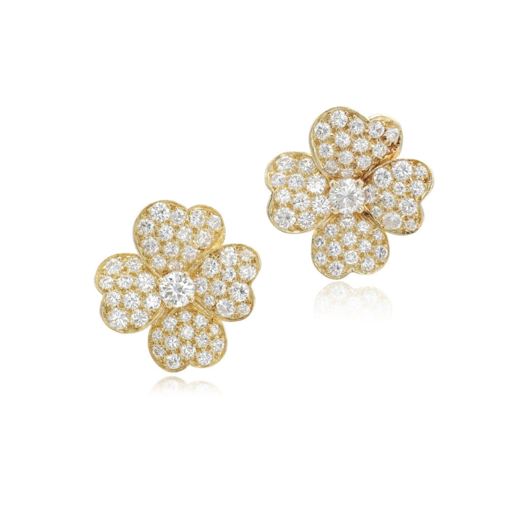 View full screen - View 1 of Lot 970. Pair of diamond ear clips, 'Cosmos'.