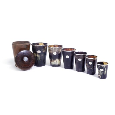 View full screen - View 1 of Lot 44. A large collection of Victorian silver-mounted horn beakers, various dates and makers.