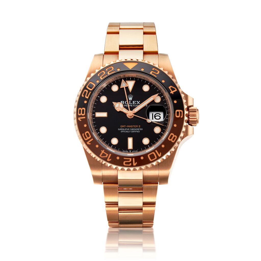 View full screen - View 1 of Lot 42. Reference 126715 GMT-Master II, A pink gold dual time wristwatch with date and bracelet, Circa 2019 勞力士 126715型號 GMT-Master II 粉紅金兩地時間鍊帶腕錶備日期顯示,約2019年製.