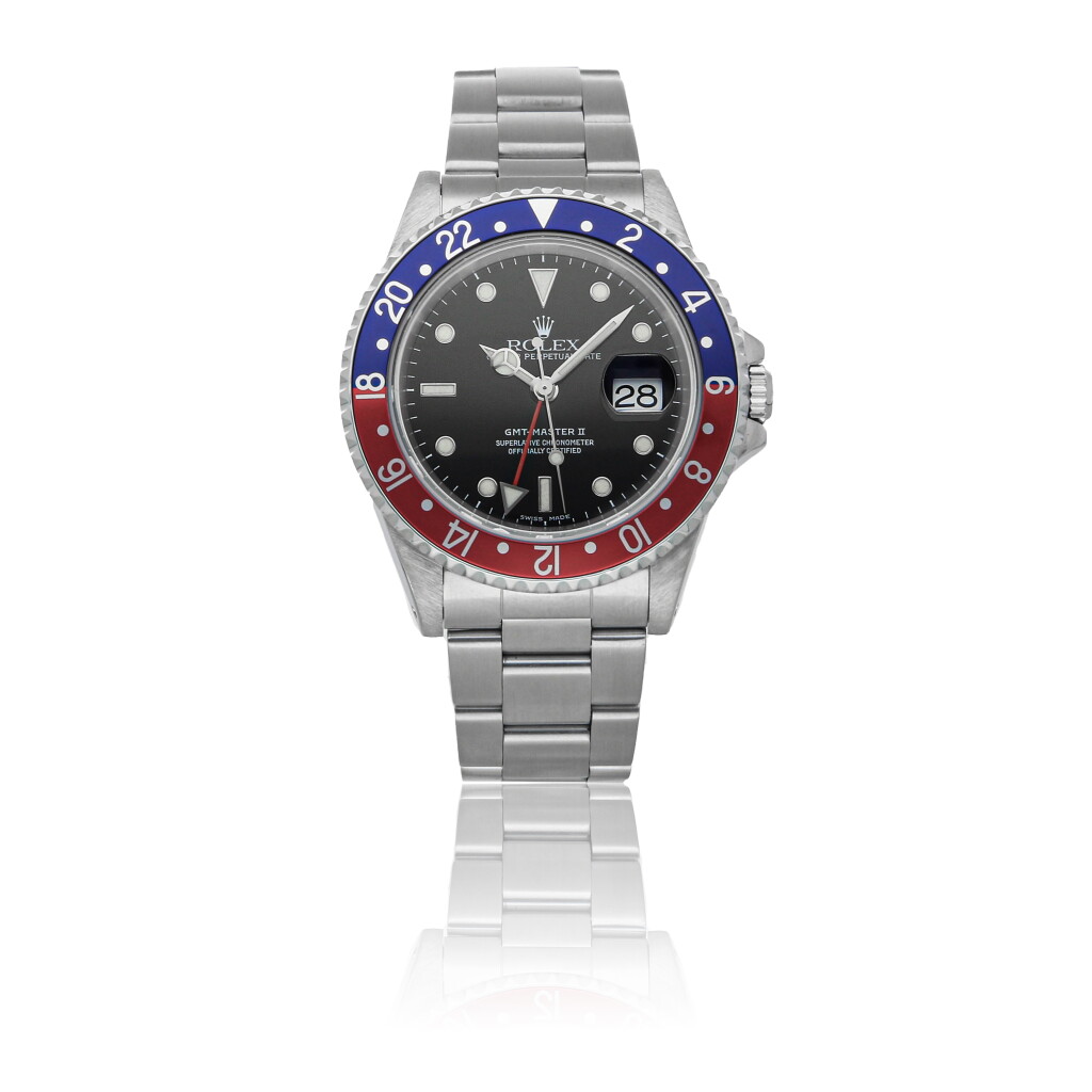 View full screen - View 1 of Lot 460. ROLEX | GMT-MASTER II REF 16710, A STAINLESS STEEL AUTOMATIC DUAL TIME ZONE WRISTWATCH WITH DATE AND BRACELET CIRCA 1999.