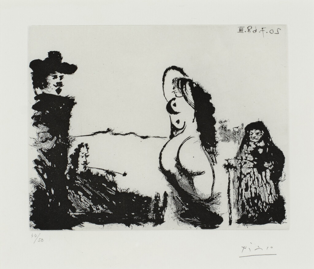 View full screen - View 1 of Lot 147. Un déjeuner sur l'herbe Rembranesque, avec Maja et Célestine, from the 347 series (Bloch 1689; Baer 1707).