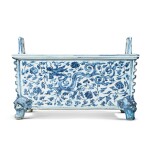 A rare and large imperial blue and white rectangular 'dragon' incense burner, Ming dynasty, Zhengde period | 明正德 青花穿花龍紋長方熏爐