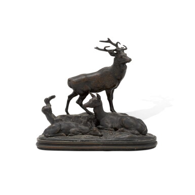 View full screen - View 1 of Lot 57. Cerf, Biche et Faon, ou Famille de Cerf (Deer, Doe and Fawn, or Family of Deer).
