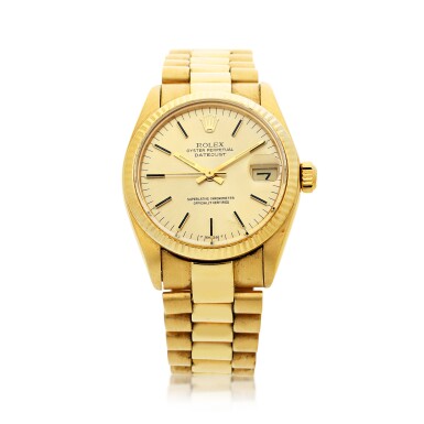 View full screen - View 1 of Lot 47. REFERENCE 6827 DATEJUST A YELLOW GOLD AUTOMATIC WRISTWATCH WITH DATE AND BRACELET, CIRCA 1978.