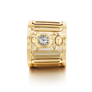 View full screen - View 1 of Lot 806. Cartier | Montre or et acier, "Tanis" | Gold and steel lady's wristwatch, 'Tanis'.