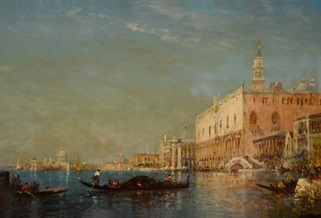View full screen - View 1 of Lot 80. Gondoliers in the Bacino, Palazzo Ducale Beyond.