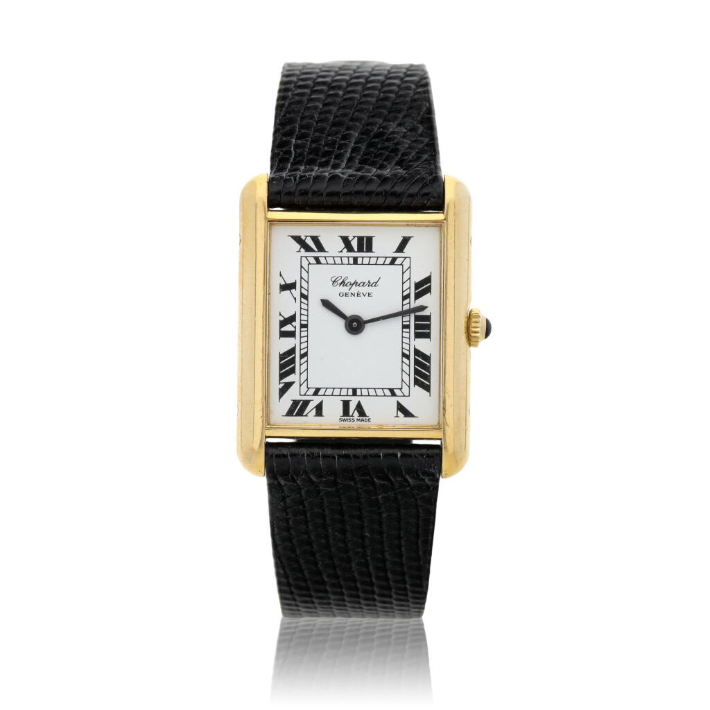 View full screen - View 1 of Lot 142. Reference 2111 1 Tank Francaise A yellow gold rectangular wristwatch, Circa 1980.