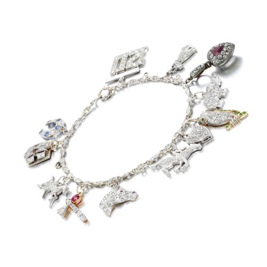 View full screen - View 1 of Lot 141. Gem set and diamond bracelet, 1920s, gem set and diamond charms, late 19th century/early 20th century.