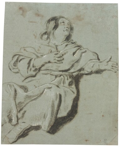 View full screen - View 1 of Lot 143. Study of a seated robed figure, gesturing.