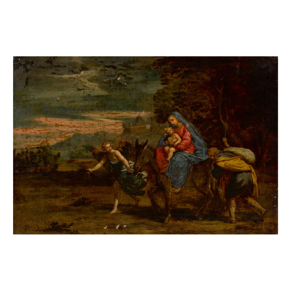 View full screen - View 1 of Lot 55. IPPOLITO SCARSELLA, CALLED SCARSELLINO | THE HOLY FAMILY ON THE FLIGHT INTO EGYPT.