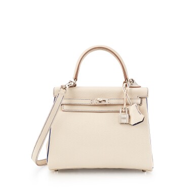 View full screen - View 1 of Lot 8415. Craie and Bleu Electrique Epsom Retourne Kelly 25 HSS Brushed Palladium Hardware, 2018.