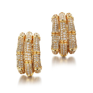 View full screen - View 1 of Lot 2765. 'Bamboo' Pair of Diamond Earrings | 卡地亞 | 'Bamboo' 鑽石 耳環一對.