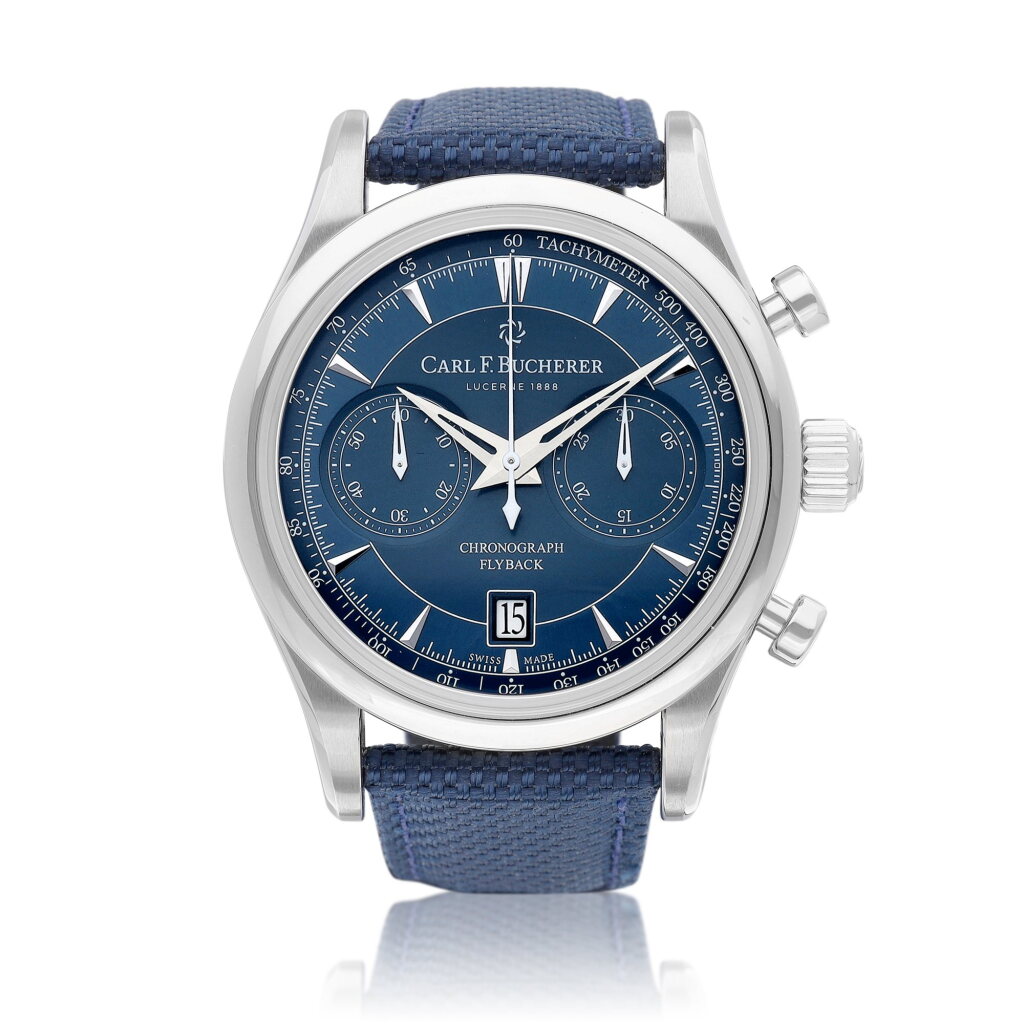View full screen - View 1 of Lot 8228. Manero Flyback, Reference 00.10919.08.53.01 | A stainless steel flyback chronograph wristwatch with date, Circa 2021 | 寶齊萊 | Manero Flyback 型號00.10919.08.53.01 | 精鋼飛返計時腕錶,備日期顯示,約2021年製.