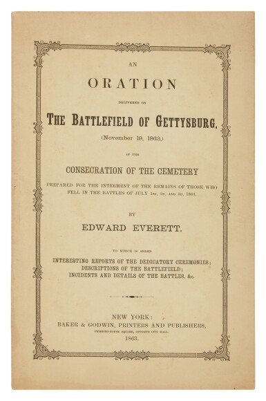 View full screen - View 1 of Lot 92. Lincoln, Abraham, and Edward Everett | The earliest publication of the Gettysburg Address in book form.