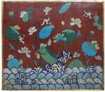 A LARGE GILT-BRONZE AND CLOISONNÉ ENAMEL PLAQUE, CHINA, QING DYSNASTY, 17TH/18TH CENTURY | GRANDE PLAQUE EN BRONZE DORÉ ET ÉMAUX CLOISONNÉS, CHINE, DYNASTIE QING, XVIIE-XVIIIE SIÈCLE