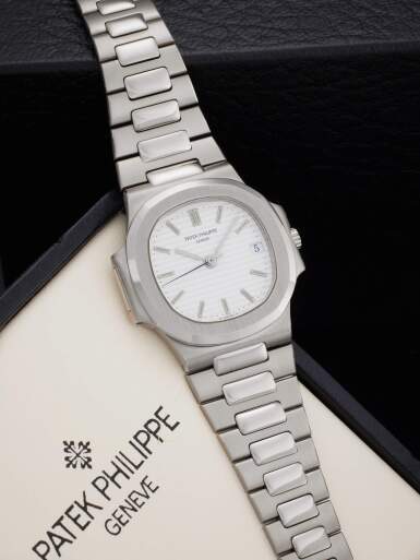 View full screen - View 1 of Lot 55. Reference 3800/1 Nautilus | A white gold automatic wristwatch with date and bracelet, Circa 1995.