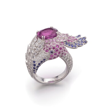 View full screen - View 1 of Lot 527. Pink sapphire, sapphire and diamond ring | 寶詩龍粉紅色剛玉、藍寶石及鑽石戒指.