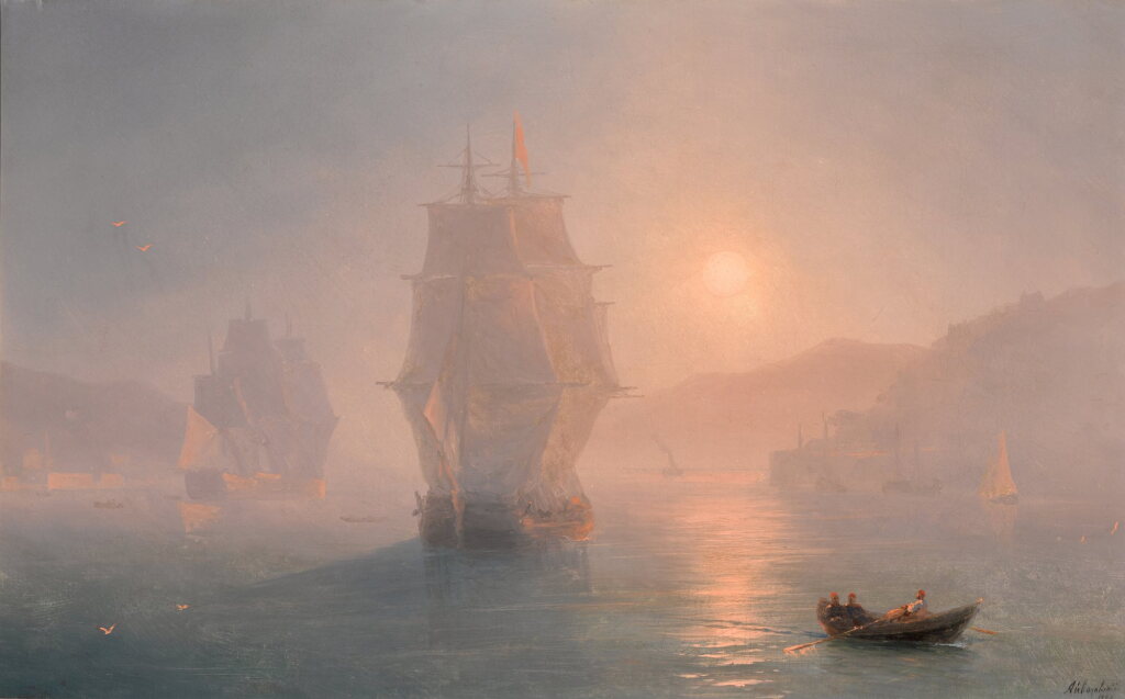 View full screen - View 1 of Lot 133. Ships on a misty morning.